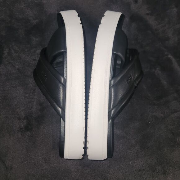 WOMENS US 11 UGG ZAYNE CROSSBAND SANDAL BLACK LEATHER PLATFORM SLIDE - Picture 8 of 9